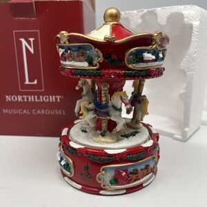 Northlight 6” Musical Carousel Christmas Music Box Plays Song “Jingle Bells” NEW